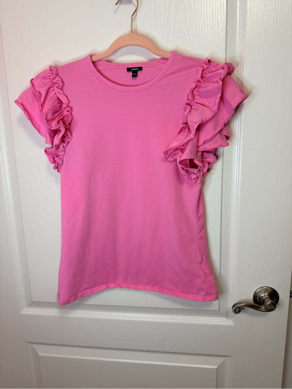Express Pink Ruffle Sleeve Tee